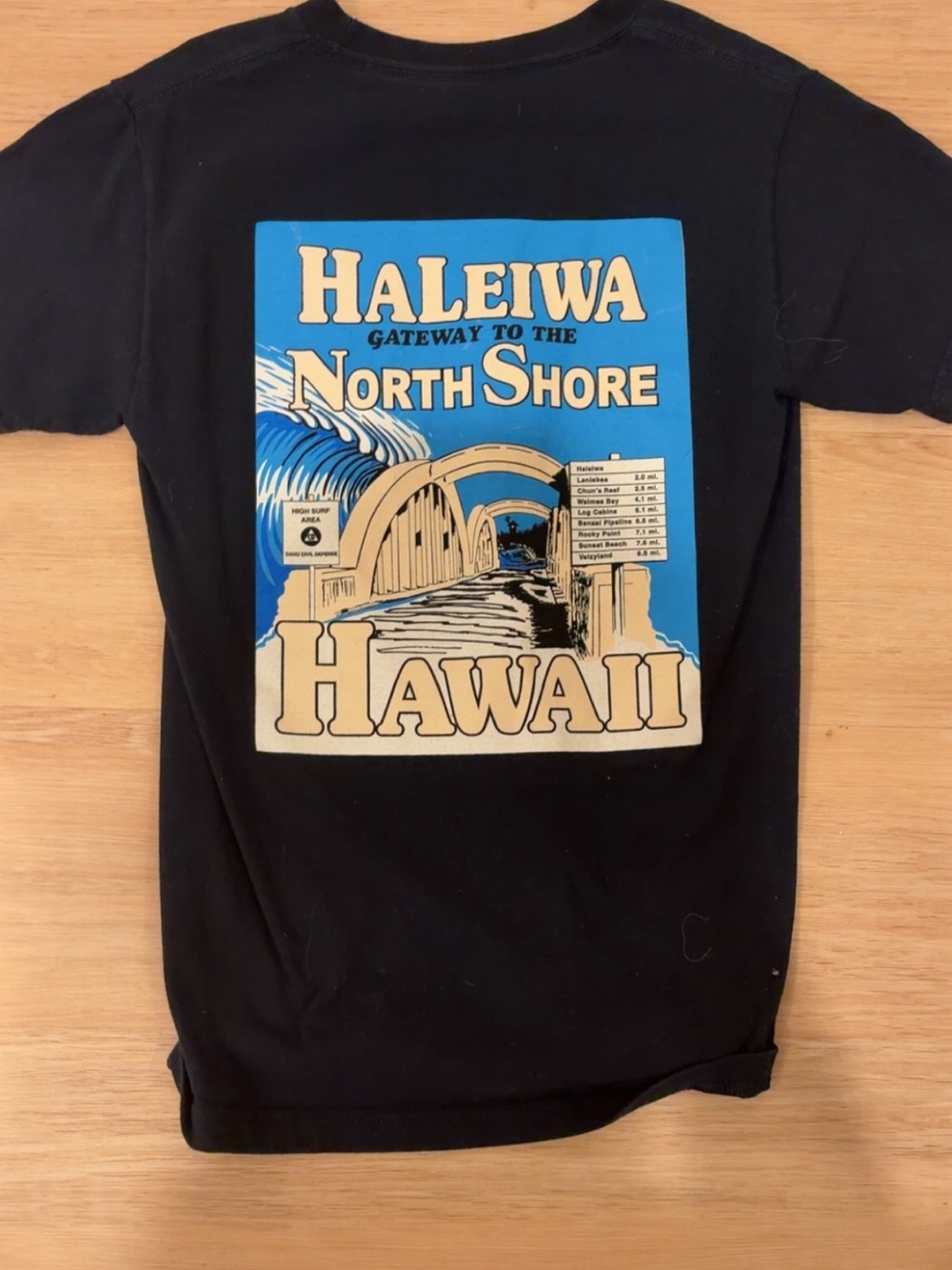 Haleiwa North Shore Graphic T-Shirt - Black with Blue & Cream Print